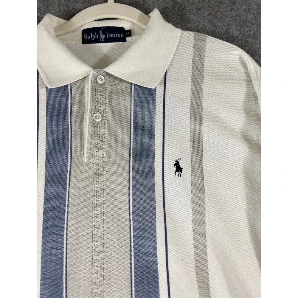 VTG 80s Ralph Lauren Polo Rugby Shirt Mens XL White Blue Striped Cotton Italian